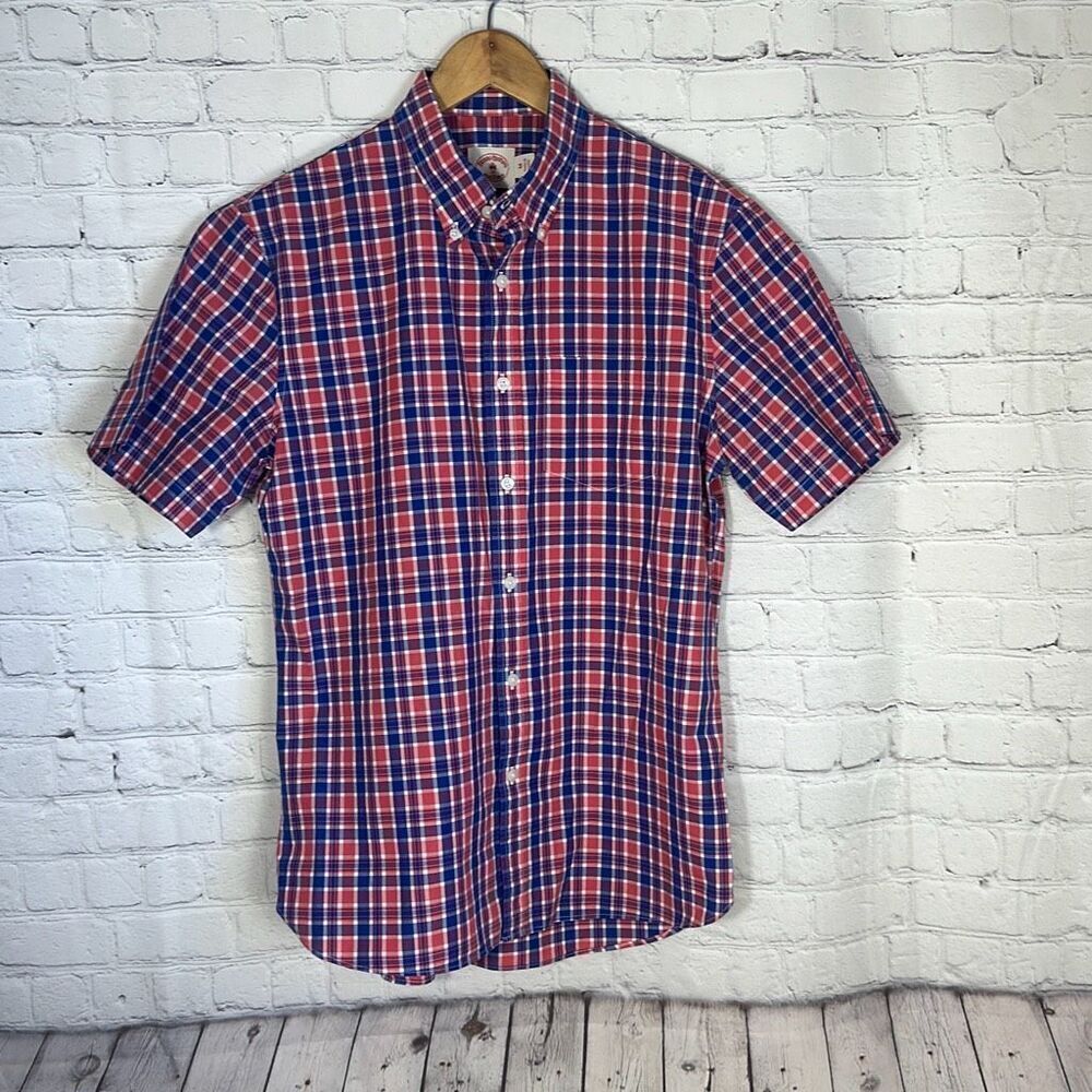 Brooks Brothers Red Fleece Mens Blue Red Plaid Button Down‎ Shirt size M Medium